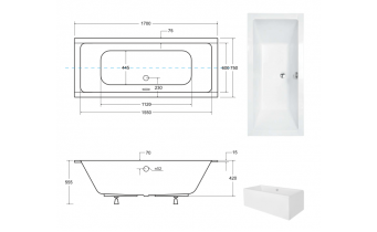 Ванна акрилова Besco Quadro Slim 170x75, пряма, торець бортика 15 мм (WAQ-170-SL)