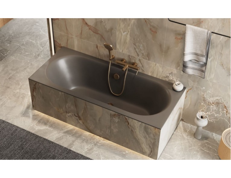Ванна акрилова пряма Excellent Oceana Slim 170x75 см, Сіра матова / Matt Grey, під забудову, пєдестал, бортик 18 мм