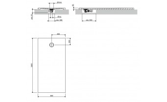 Душовий піддон, камяний Omnires Aquarock M+ 80x160 см, антиковзкий, прямокутний, Чорний матовий