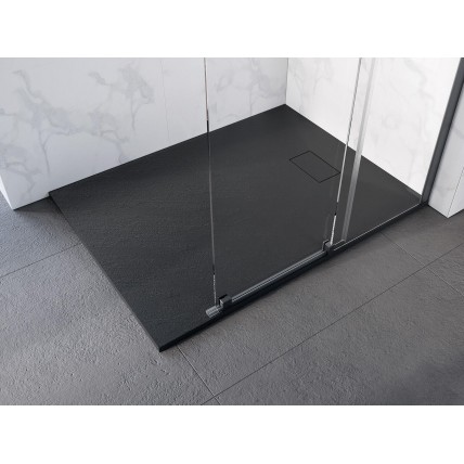 Душовий піддон конгломерат SMC, прямокутний Besco Vexo Black UltraSlim 150x90x3,2 см, Чорний матовий, із структорованою поверхнею