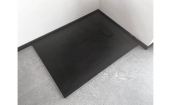 Душовий піддон конгломерат SMC, прямокутний Besco Vexo Black UltraSlim 150x90x2,6 см, Чорний матовий, із структорованою поверхнею