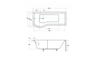 Акрилова ванна з душовою шторкою Besco Inspiro 150x70 L, асиметрична + чорна панель (WAI-150-NLE-BL)