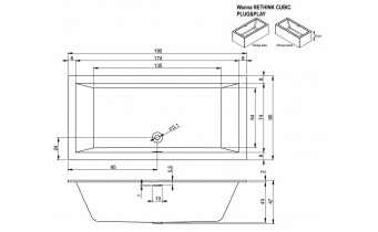 Акрилова ванна Riho Rethink Cubic Plug & Play 190x90 L, пряма з сифоном click / clack + ніжки (BD98005)