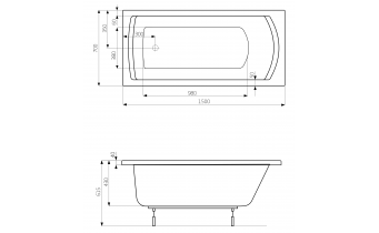 Акрилова ванна Roca Linea 150x70 см, пряма + ніжки (A24T010000)