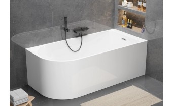Пристінна кутова акрилова монолітна ванни Porto R 180x80x58 см, (Правостороння) злив - перелив збоку, біла глянцева, суцільнолита із заокругленим кутом