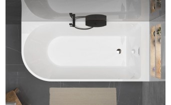 Пристінна кутова акрилова монолітна ванни Porto R 180x80x58 см, (Правостороння) злив - перелив збоку, біла глянцева, суцільнолита із заокругленим кутом