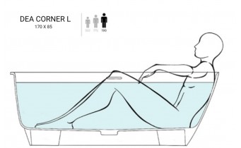 Окремостояча пристінна ванна з штучного каменю Water Stone Dea Wall Corner L / Діа Волл кутова, лівостороння 170x85x65 см, Синя глянцева, суцільнолита, клапан клік-клак колір ванни