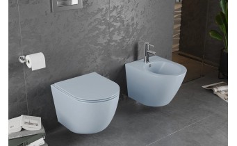 Унітаз безобідковий Mexen Lena Rimless 48 см, з тонким сидінням soft-close, Duroplast Super Slim, сіро-блакитний матовий