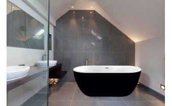 Окремостояча акрилова ванна Dusel DA 111 SARNO BLACK 180x75 см, чорно-біла, з сифоном click/clack (DU111-CBL)