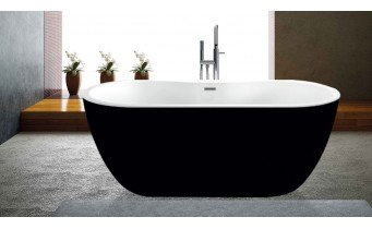 Окремостояча акрилова ванна Dusel DA 111 SARNO BLACK 180x75 см, чорно-біла, з сифоном click/clack (DU111-CBL)