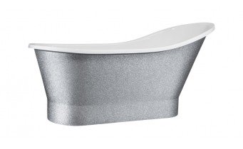 Окремостояча кам'яна ванна Besco Gloria Glam 160x68, срібна з сифоном click / clack (WMD-160-GLS)
