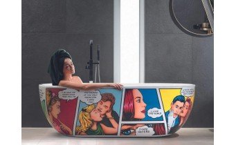 Вільностояча овальна ванна з Ручним розписом Space Komiks / Спейс комікс 180 x 80 x 57 см, можлива ванна в кольорі RAL