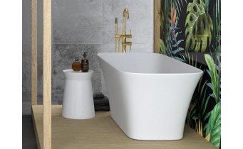 Окремостояча кам'яна ванна Besco Assos S-line Glam 160x70, срібна з сифоном click / clack (WMD-160-ALS)