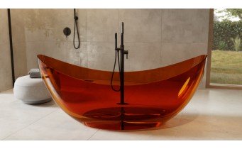 Ванна овальна окремостояча з матеріалу ResiCast Besco Axya Earth Rust 180x80x75 см, + сифон Chrome, Охра, коричнево-червона, прозора ванна (WAA-180-ERC)