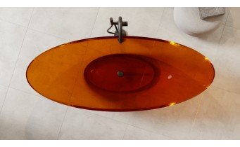 Ванна овальна окремостояча з матеріалу ResiCast Besco Axya Earth Rust 180x80x75 см, + сифон Chrome, Охра, коричнево-червона, прозора ванна (WAA-180-ERC)