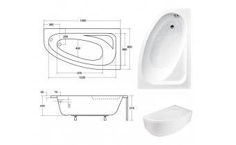 Ванна акрилова Besco Cornea 140x80 R, асиметрична (WAC-140-NP)