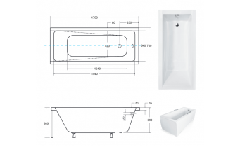 Ванна акрилова Besco Modern Slim 170x70, пряма, торець бортика 15 мм (WAM-170-SL)