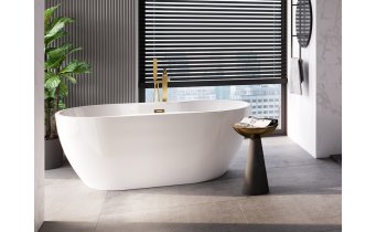 Окремостояча акрилова ванна Besco Navia 150x80 з сифоном click / clack, золотий (WAS-150-NZL)