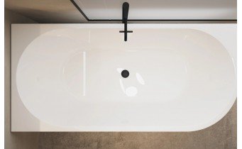 Пристінна кутова акрилова ванна Avola / Авола 160x80x58 см, L (Лівостороння) біла глянцева, суцільнолита із заокругленим кутом, декорація чорна