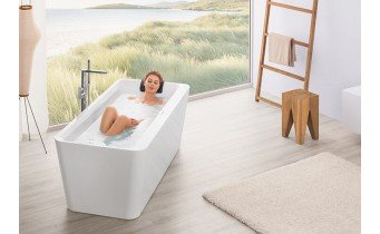 Ванна Villeroy&Boch Squaro Edge 12 DUO 180x80x45 з панелю та сифоном, Кварил (UBQ180SQE7PDV-01)