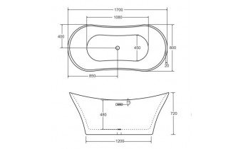 Окремостояча акрилова ванна Besco Amber 170x80 з сифоном click / clack, чорний (WAS-170-ABC)
