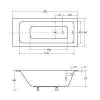 Акрилова ванна Besco Talia Slim 150x70, пряма (WAT-150-SL)