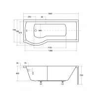Акрилова ванна з душовою шторкою Besco Inspiro 150x70 L, асиметрична + чорна панель (WAI-150-NLE-BL)