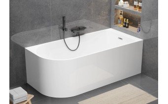 Пристінна кутова акрилова монолітна ванни Porto R 180x80x58 см, (Правостороння) злив - перелив збоку, біла глянцева, суцільнолита із заокругленим кутом