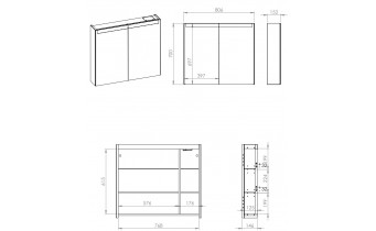 Підвісна тумба з дзеркалом у ванну (дзеркальна шафа) Elita Special 80 2D TECHNOBOX + LED, 80,6x70x15,2 см (168925)