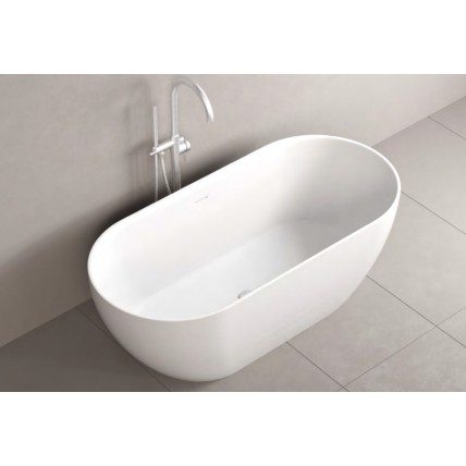 Окремостояча ванна з мармуру Dremex Sense 160x75x57 см, Gelcoat, білий глянцевий + сифон