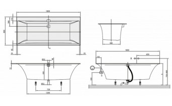 Ванна Villeroy&Boch SQUARO EDGE 12 180x80 + Ніжки + Сифон (UBQ180SQE2DV-01)