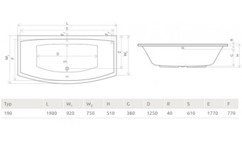 Ванна Radaway Tilia 190x90 +ніжки (WA1-03-190x090U)
