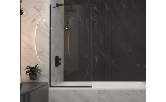 Душова шторка для ванни, нерухома Wave Glass Margo 50x150 см, односекційна, прозоре скло, профіль чорний матовий / Black Душова шторка для ванни, нерухома Wave Glass Margo 50x150 см, односекційна, прозоре скло, профіль чорний матовий / Black
