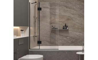 Душова шторка для ванни, нерухома Wave Glass Sandra 100x150 см, на 2 секції, прозоре скло, профіль чорний матовий / Black Душова шторка для ванни, нерухома Wave Glass Sandra 100x150 см, на 2 секції, прозоре скло, профіль чорний матовий / Black