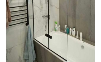 Душова шторка для ванни, нерухома Wave Glass Sandra 100x150 см, на 2 секції, прозоре скло, профіль чорний матовий / Black