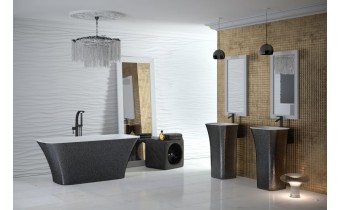 Окремостояча кам'яна ванна Besco Assos S-line Glam 160x70, графітова з сифоном click / clack (WMD-160-ALG)