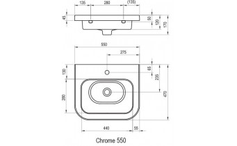 Врізний умивальник Ravak Chrome 550 (XJG01155000)