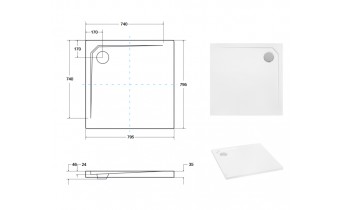 Душовий піддон акриловий, квадратний Besco Acro Ultraslim 80x80 см (BMAC-80)