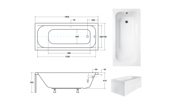 Ванна акрилова Besco Continea 140x70, пряма (WAC-140-PK)