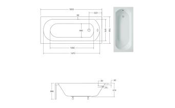 Ванна акрилова Besco Intrica 160x75, пряма + біла панель (екран) + ніжки (WAIN-160-PK-PN)
