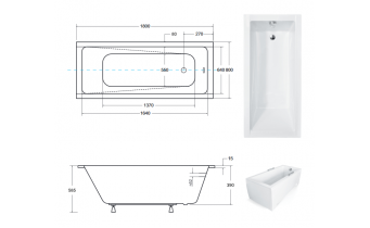 Ванна акрилова Besco Modern Slim 180x80, пряма, торець бортика 15 мм (WAM-180-SL)