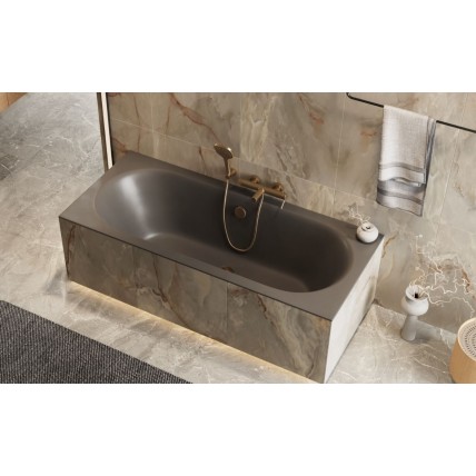 Ванна акрилова пряма Excellent Oceana Slim 160x75 см, Сіра матова / Matt Grey, під забудову, пєдестал, бортик 18 мм