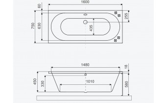 Ванна акрилова пряма Excellent Oceana Slim 160x75 см, Сіра матова / Matt Grey, під забудову, пєдестал, бортик 18 мм
