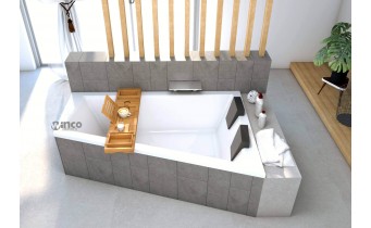 Ванна акрилова для двох осіб Besco Intima Duo 170x125 R, Правостороння, асиметрична + два чорних підголівника + посилені ніжки + сифон (система зливу) (WAID-170-NP-NG-SF)
