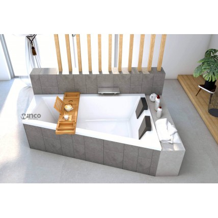 Ванна акрилова для двох осіб Besco Intima Duo 170x125 R, Правостороння, асиметрична + два чорних підголівника + посилені ніжки + сифон (система зливу) (WAID-170-NP-NG-SF)