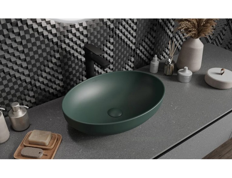 Овальний умивальник на стільницю Mexen Cornelia 50x37 см, темно - зелений матовий