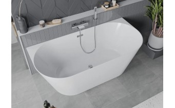 Вільностояча пристінна акрилова слім ванна Oval Slim / Овал Слім 170x80x58 см, біла глянцева, суцільнолита із заокругленими кутами, накладки злив перелив хром, бортик 12 мм, + klick - klack