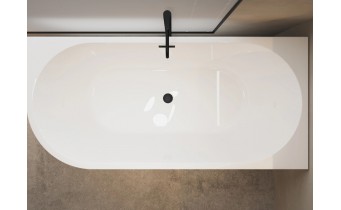 Пристінна кутова акрилова ванна Avola / Авола 160x80x58 см, R (Правостороння) біла глянцева, суцільнолита із заокругленим кутом, декорація чорна