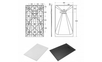 Душовий піддон конгломерат SMC, прямокутний Besco Vexo Black UltraSlim 160x90x2,6 см, Чорний матовий, із структорованою поверхнею