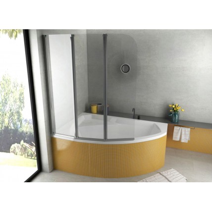 Ванна акрилова Besco Rima 130x85 L, Лівостороння, асиметрична + трьохсекційна душова шторка на ванну